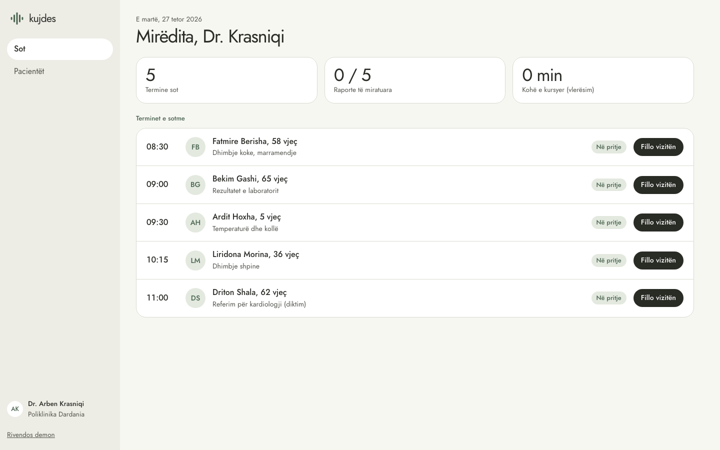 The prototype's daily appointment list