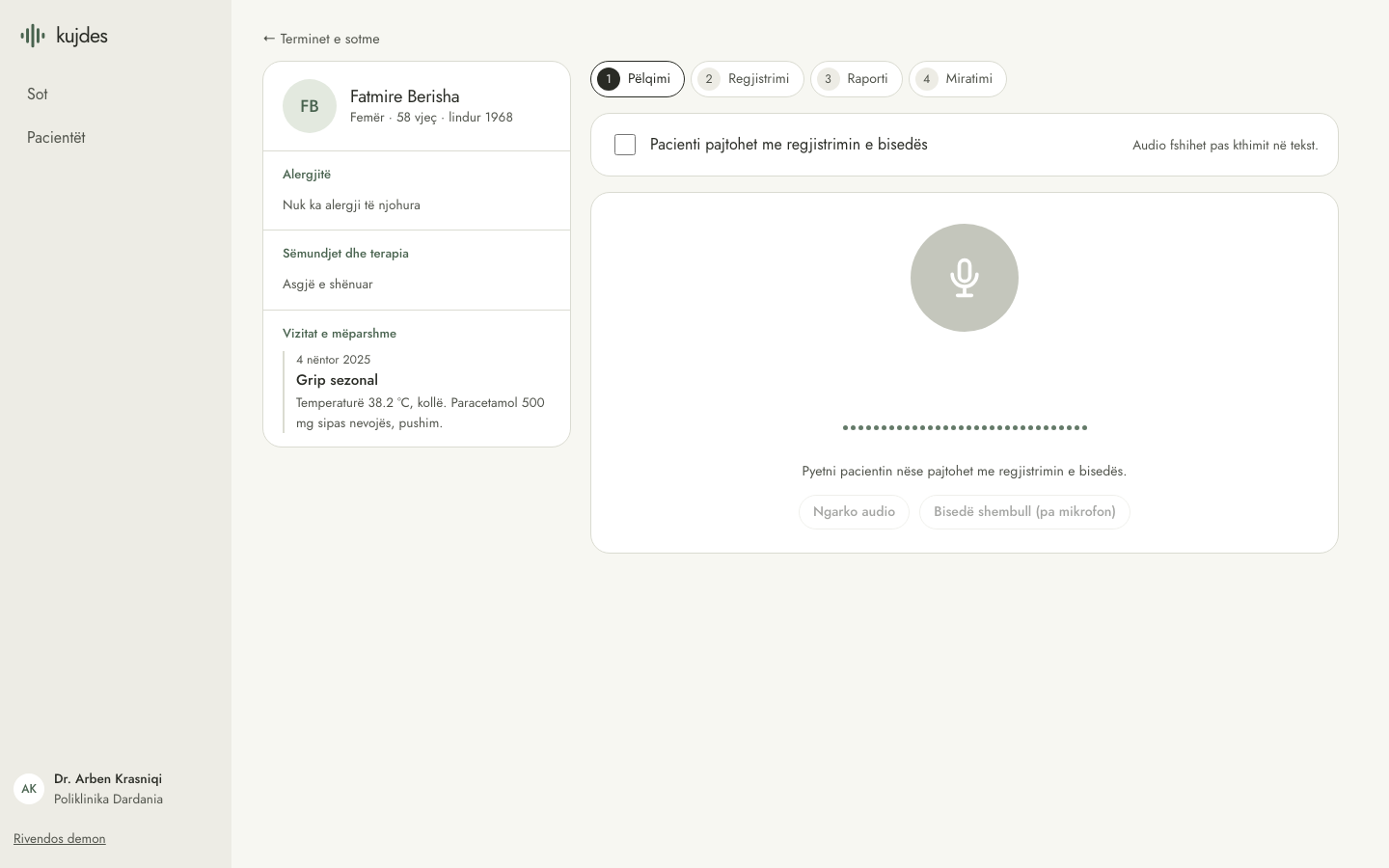 Kujdes prototype: consultation, draft note and physician review